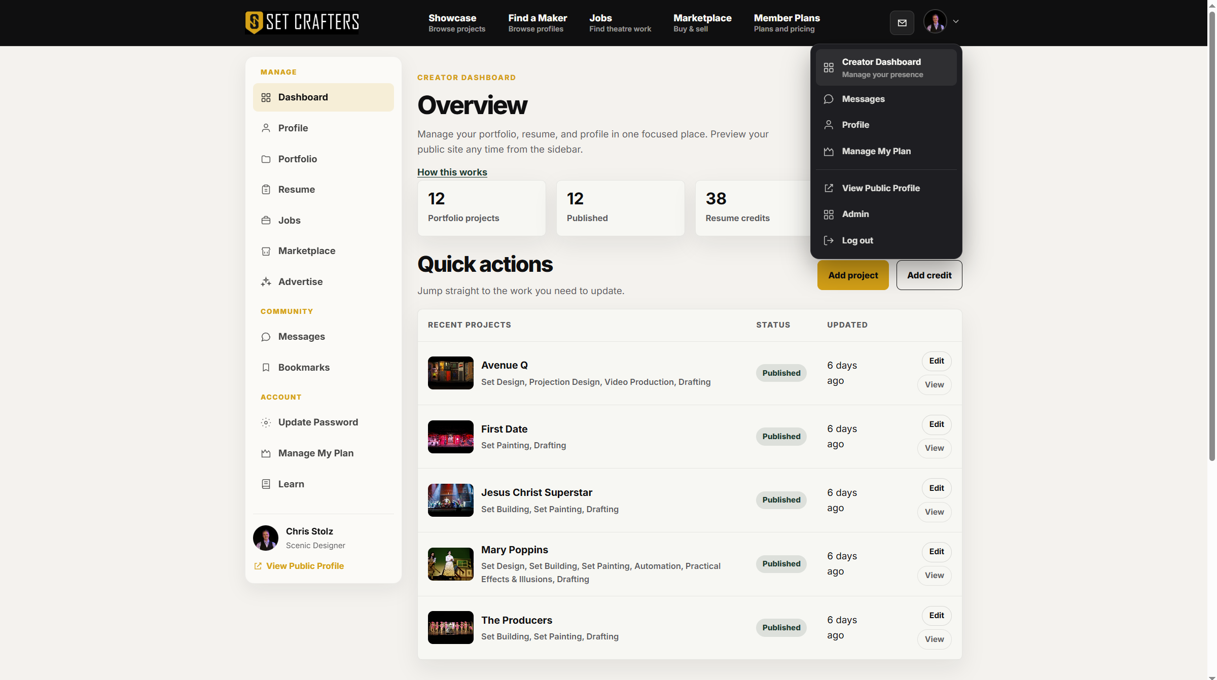 Creator Dashboard is in the account menu after you sign in.