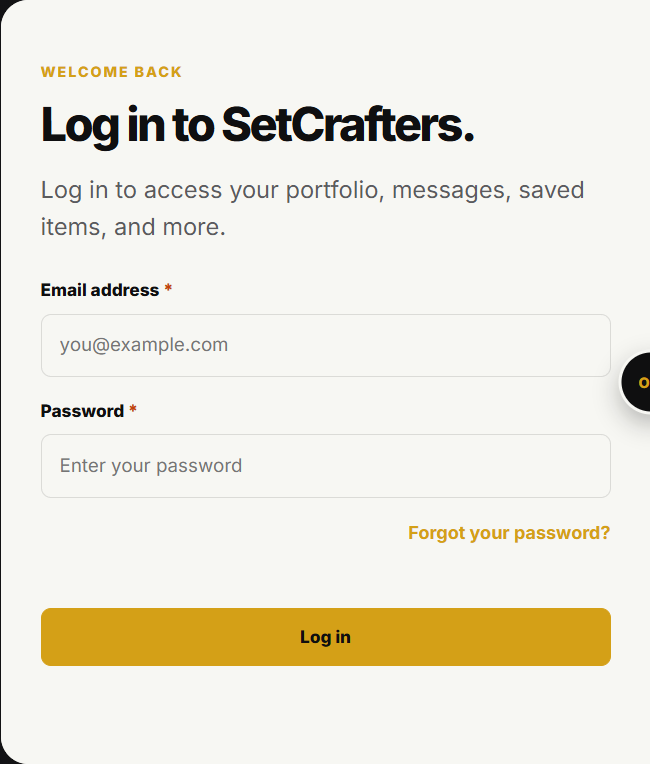 The login form is at /login.