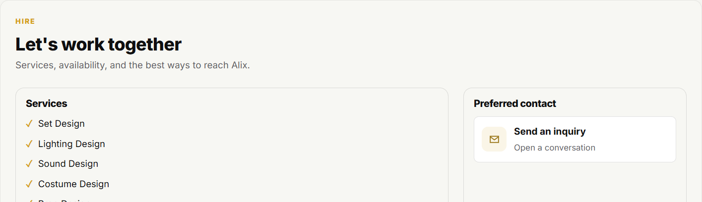 Hire is a tab on a maker profile you do not own.
