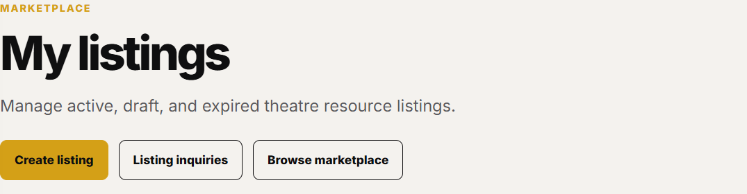 Create listing is the primary button on My listings.