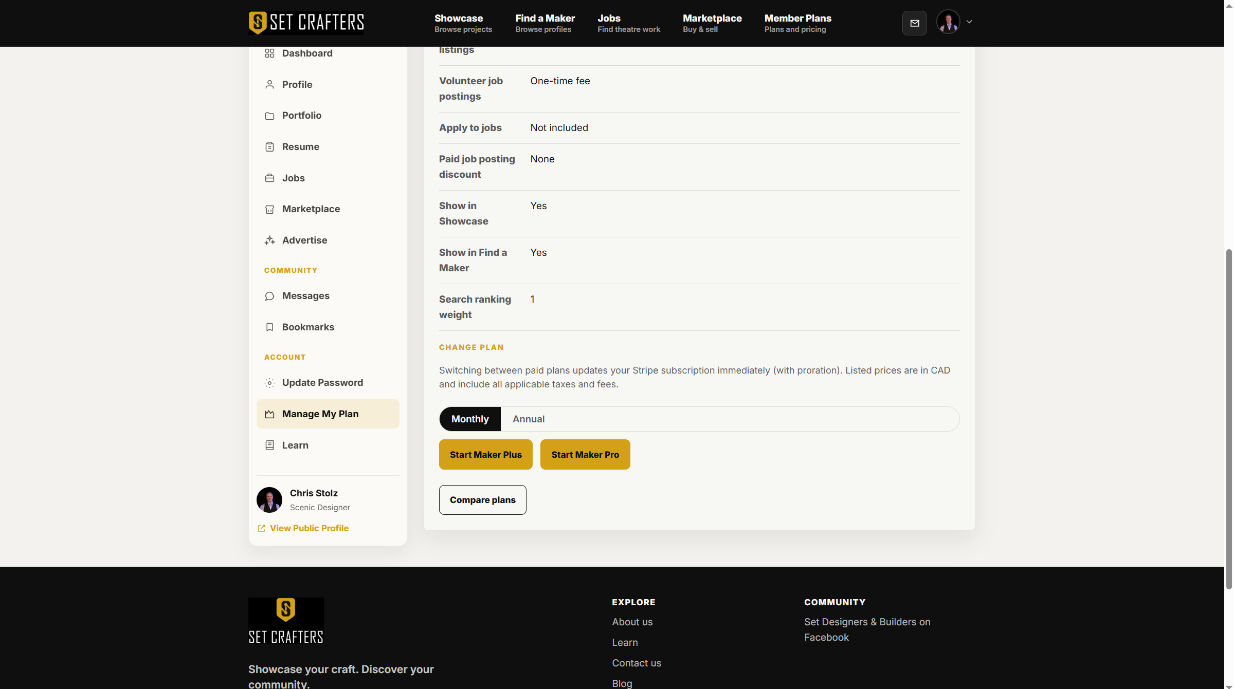 Plan change options sit below your current membership.