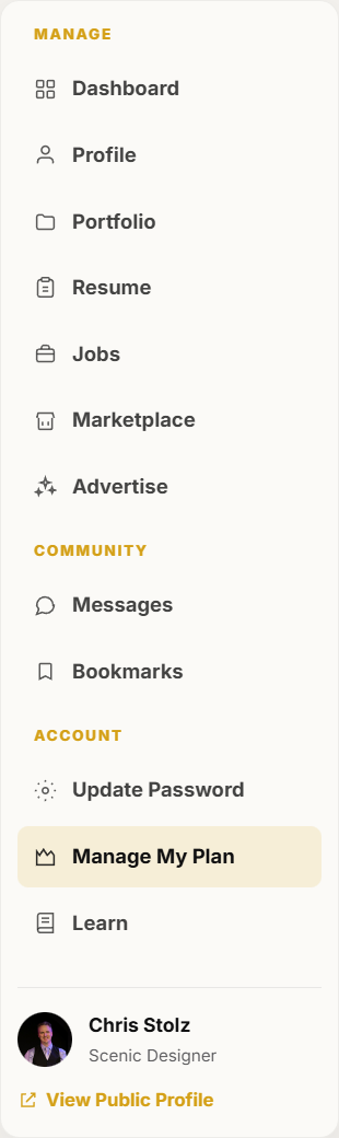 Manage My Plan is in the dashboard Account section.